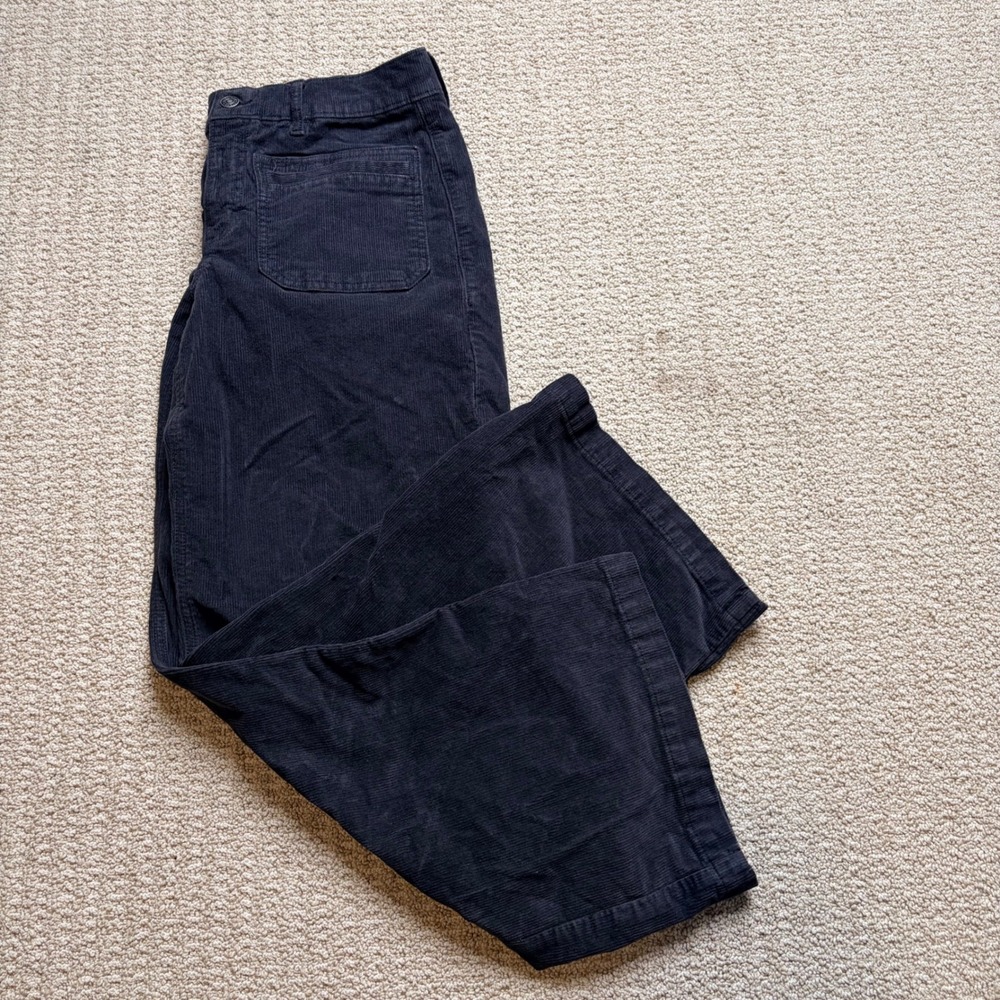 American Eagle Black Corduroy Wide Leg Patch Pocket Stretch Pants Size 6 Reg
